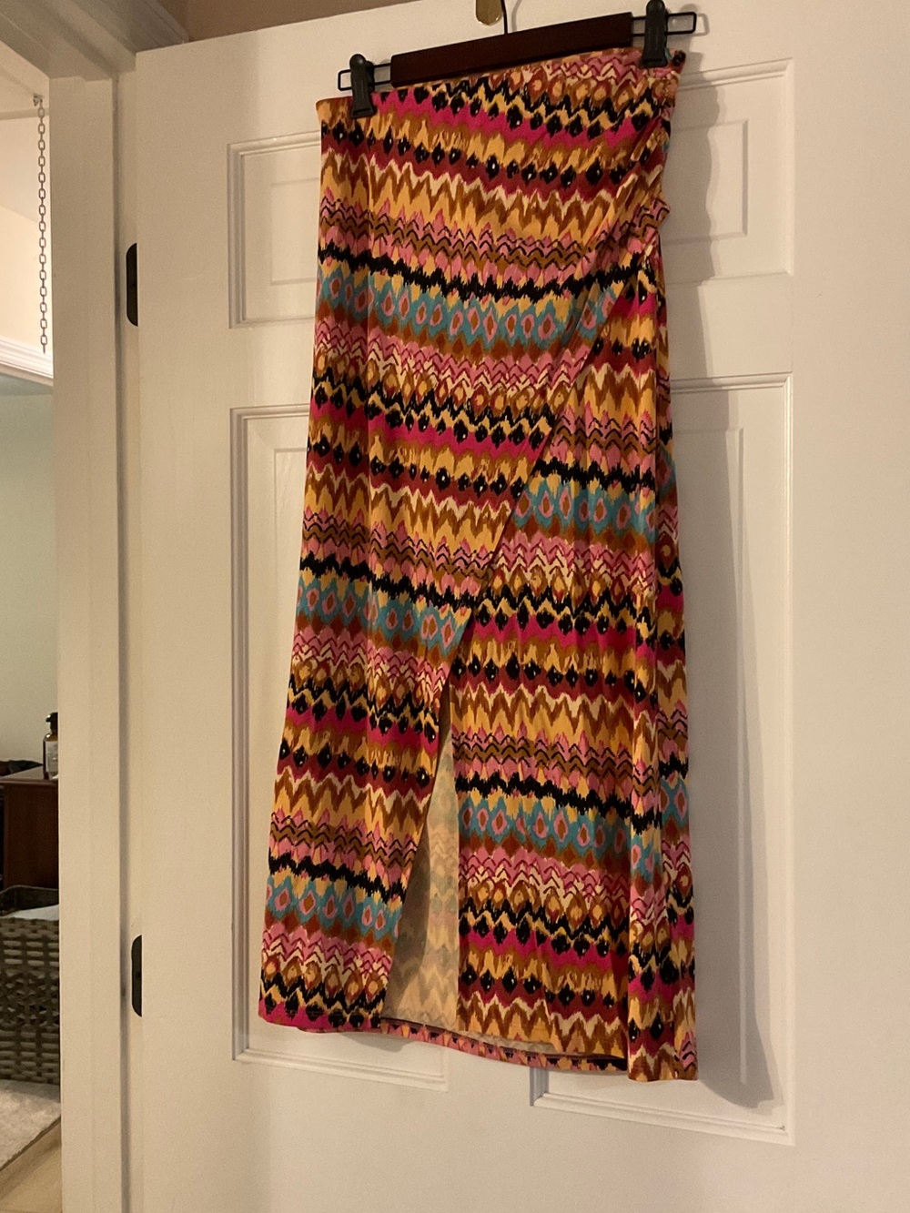 Boden Multicolor Zigzag Midi Skirt in Pink, Gold, Blue